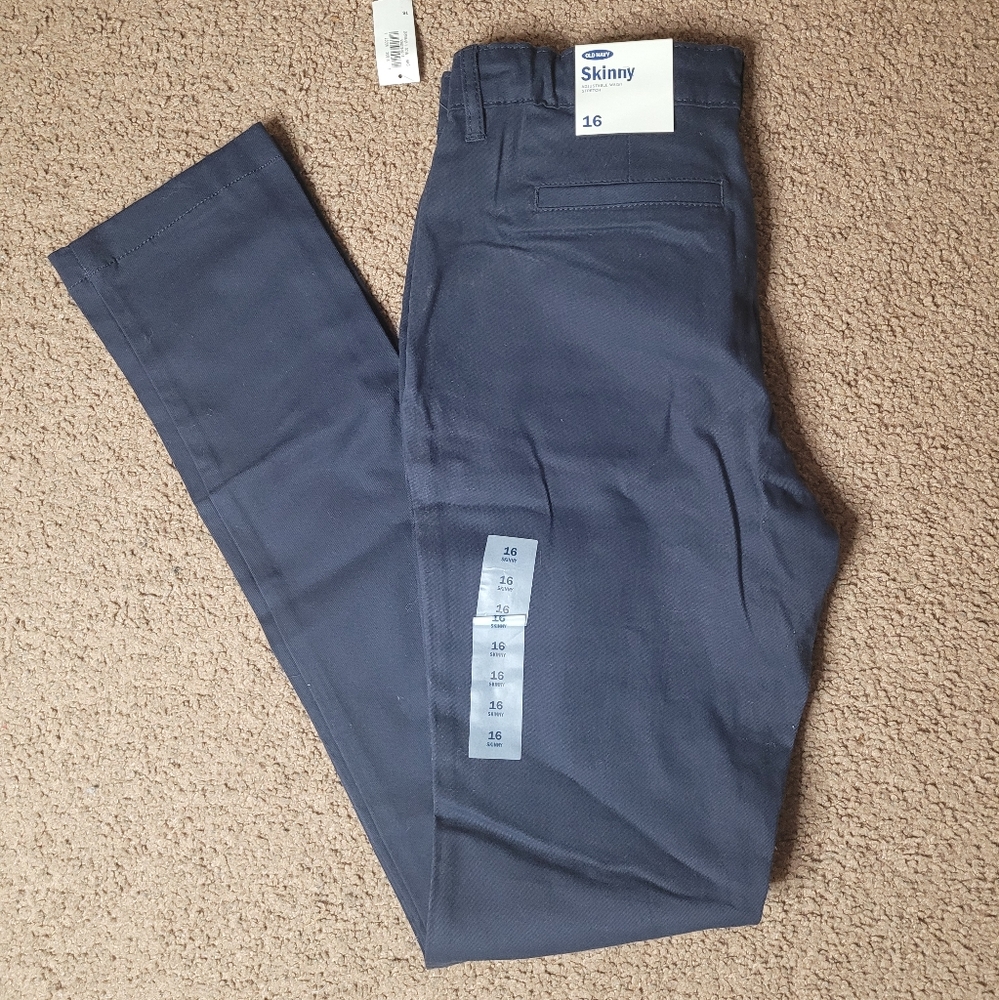 New Old Navy Blue Khaki Skinny Uniform School Pants size 16 NWT